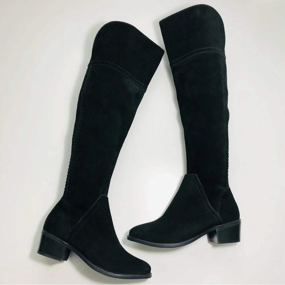 NEW Vince Camuto Bendra Suede Black Over the Knee Split Shaft Boot size 6